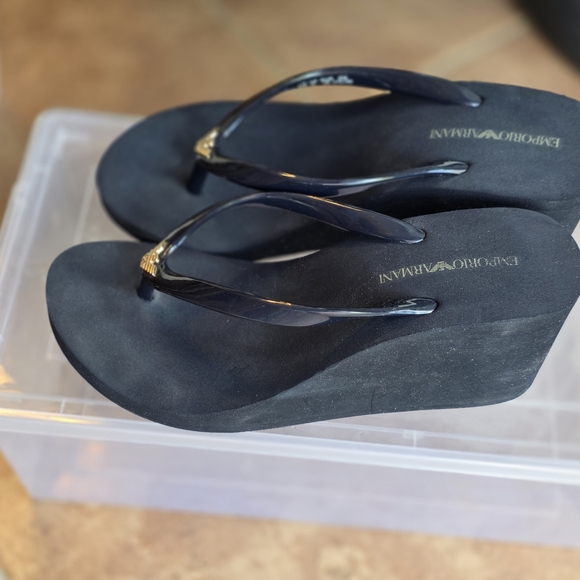 Emporio Armani Black Platform Edge Sandals - Picture 2 of 9